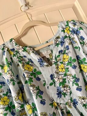 Charter Club Light Blue Floral Puff-Sleeve Blouse